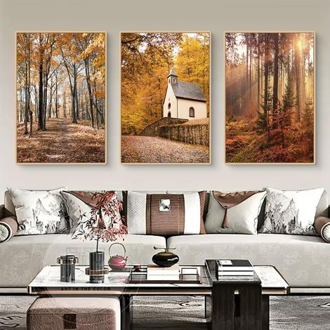 CCYKXALot de 3 posters-Tableaux muraux modernes-Feuille d'érable d'automne-Images de paysageDécoration murale pour salon et chambre à coucher - Sans cadre