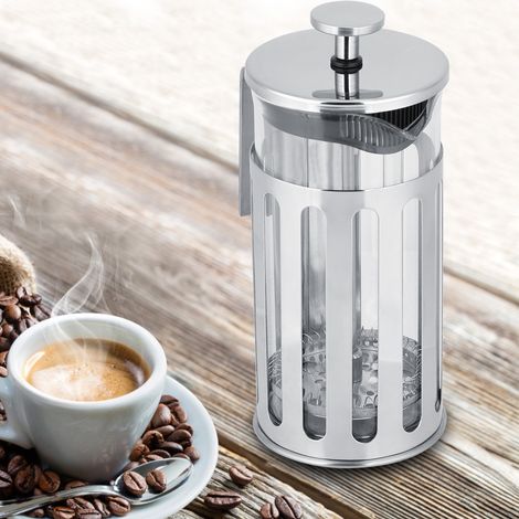 Cafetière à piston en acier inoxydable, théière en verre et acier inoxydable, cafetière résistante aux hautes températures, cafetière à piston. (1/5)