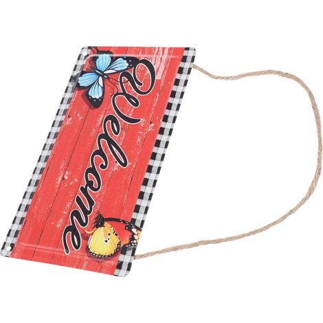 Panneau de Bienvenue en Fer Rond Rouge pour Porte D'entrée, Ornement Suspendu Étanche, Facile à Nettoyer et Sûr Toucher, Décoration pour Jardin et Salon (1/5)
