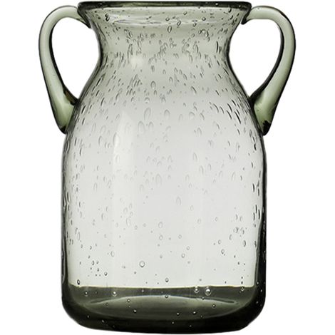 Grand vase en verre bullé fait main avec anse, idéal pour les centres de table et la décoration intérieure. (1/5)