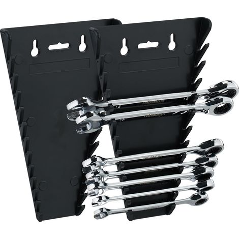 Support pour clés Plates, Lot de 2, magnétique, 12 emplacements, Porte-Outils, clé Fourche 6-24 mm, ABS, Noir (1/4)
