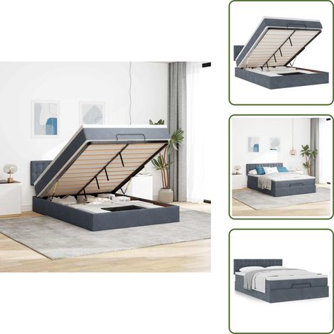 Cama hidráulica - vidaXL Estructura cama otomana colchón terciopelo gris oscuro - Cama con cabecero