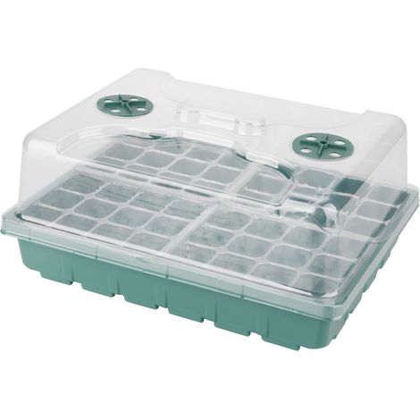 Serre de Propagation Hydroponie Bac Semis 36x27.5cm PP Vert Couverture Transparente Kit 1 Dome 4 Plateaux 12 Cases Drainage Optimal (1/5)