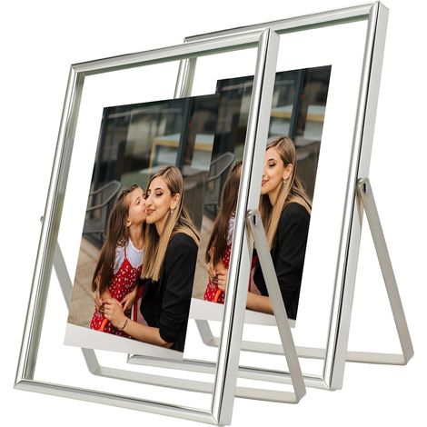 Cadres photo flottants argentés 5" x 7" pour photos de taille petits bureau lot de 2 4x6 3x5 2x3 (1/5)