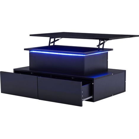 CAIziTable basse moderne noire brillante avec éclairage LED et 4 tiroirs - Élégante table d'appoint 90x55x41 cm avec espace de rangement jusqu'à 30 kg (1/5)