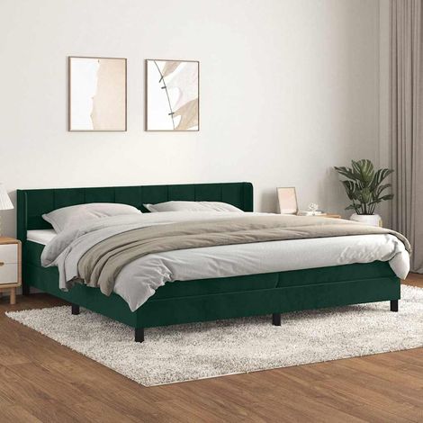 Cama box spring con colchón terciopelo verde oscuro 200x200 cm (1/5)