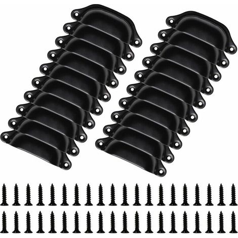 Juego de 20 tiradores vintage de 98 mm para muebles - Pomos con forma de concha para cajones y armarios - Con tornillos, color negro -Crezuo