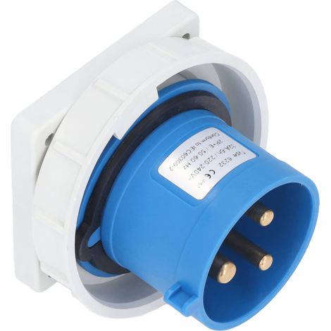 Connecteur industriel étanche IP67, prise aviateur 32A 220-240V, 2P+T, contacts en laiton, boîtier robuste pour usage professionnel. (1/5)