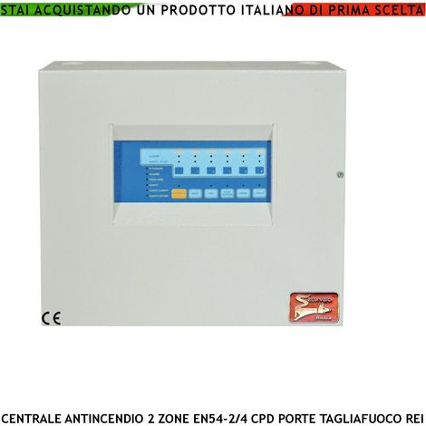 CENTRALE ANTINCENDIO 2 ZONE GESTISCE 65 SENSORI COMANDA ELETTROMAGNETI PER PORTE R.E.I ALLARME TELEFONICO SIRENE SPEGNIMENTO (1/5)
