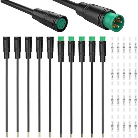 câbles d'extension étanches Julet 5 broches vélo électrique - Câble 20 cm fiches mâle femelle éclairage, gaines thermorétractables. (1/5)