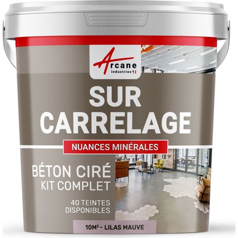 Béton ciré sur carrelage, cuisine, salle de bain, mural, sol, plan de travail, décoratif, revêtement, douche, kit - 10 m² (en 2 couches) Lilas Mauve - ARCANE INDUSTRIES