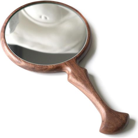 Miroir à main vintage avec poignée, adapté aux hommes et aux femmes, 28 cm de long x 14 cm de large, polyvalent à utiliser dans le salon, à la maison, en voyage et en cadeau, en bois de noyer.