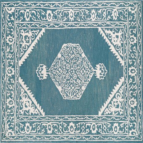 Alfombra de lana blanco azul 200 x 200 cm patrón oriental hecho a mano Gevas