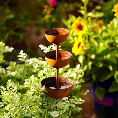 Collecteur d'eau de pluie en métal rouillé naturel, 68 cm, poteau de jardin, mangeoire à insectes, décoration rouillée, ornement de jardin extérieur. (1/5)