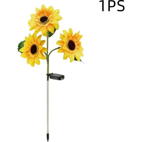 Lampe tournesol à énergie solaire, pour jardin, cour, fleurs artificielles, décoration de pelouse, trois tournesols (1/5)