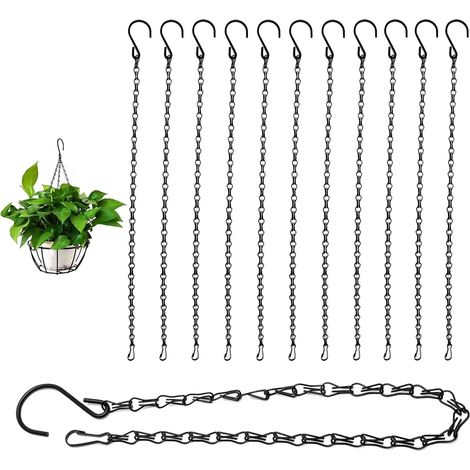 12 Pièces Chaînes De Suspension 50 cm, Noir Chaîne Suspendue, Chaîne en Métal De Suspension, Chaîne avec Crochet pour Pot De Fleurs, Mangeoires, Lanternes, Carillons Éoliens (1/4)
