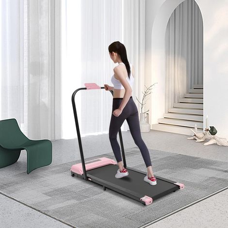 Tapis de Course électrique Petit déambulateur Pliant avec écran LCD télécommande Rose avec Mains courantes pour Le Jogging, Le Fitness et l'exercice à Domicile inclinable (1/5)