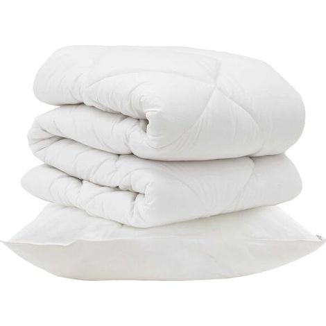 Couette en microfibre blanche garnie de duvet, avec 2 oreillers. (1/5)