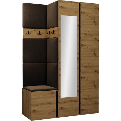 Conjunto para recibidor Pinis XXVI, Manila 04, 186x116x46cm, Espejo, Aglomerado laminado, Tapiz, Colocada, Montada en la pared