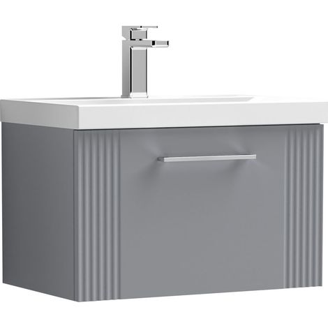 Belvide Partial Fluted 1 Drawer Wall Hung Vanity Unit with 1 Tap Hole Thin-Edge Basin- 600mm - Satin Grey