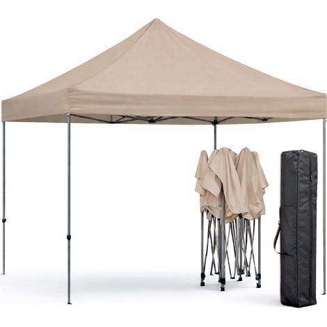 Gazebo Professionale Richiudibile Automatico In Acciaio Con Telo Oxford PVC Impermeabile E Anti UV Struttura A Fisarmonica Con Sacche Zavorra E Borsa Trasporto Per Sagre Feste Eventi Tortora (1/5)