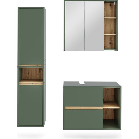 Set de muebles de baño Viola, Verde/Artesano, 3 partes, Vicco