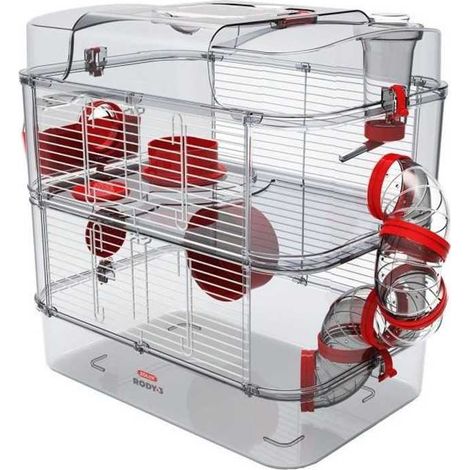 Zolux – Cage pour rongeur sur 2 étages – Habitat évolutif pour hamster, gerbille, souris – Dimensions L 41 x p 27 x h 40,5 cm – Parois transparentes