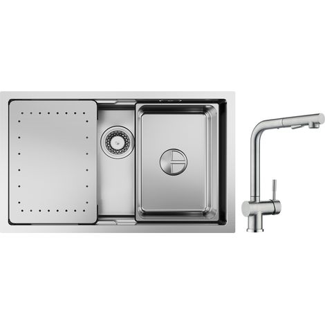 Cecipa Lavello da cucina a 1 vasca 70×44×21 cm Lavello da incasso in acciaio inossidabile spazzolato con gocciolatoio e vasca + Miscelatore da cucina spazzolato con rubinetto doccetta Doccetta