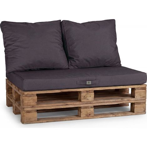 Kit Coussins Palette Déhoussable 120x80 Gris Carbone - Imperméable & Extérieur (1 Assise + 2 Dossiers) (1/4)