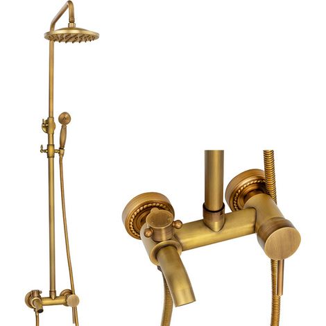 Colonne de douche rétro Silla, système de douche avec mitigeur réglable en hauteur, design vintage, Doré vintage (1/5)