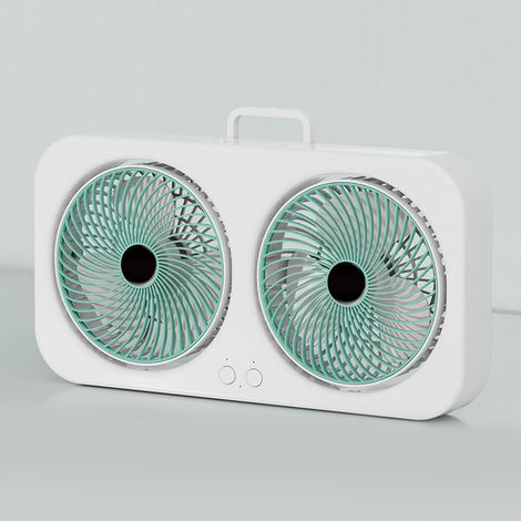 Ventilateur de table double USB rechargeable silencieux circulateur d'air moteur sans balais multi-vitesses pour maison et dortoir vert (1/3)