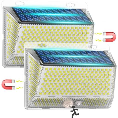 Lampe Solaire Extérieur Détecteur de Mouvement[2 Packs/326 LED/3 Modes],Ultra-Brillant et Installation Magnétique - IP65 Projecteur