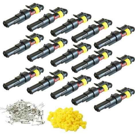 Imperméable à l'eau Connecteur, Électrique Prise Mâle et Femelle, AWG Connecteur étanche électrique pour Moto Scooter Auto Truck Marine Fil Harnais Sockets (2 Pin × 15 Ensembles) (1/5)