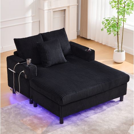 Poltrona relax chaise longue con USB, LED, portabicchieri, nera DESVIAE (1/5)