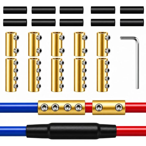 Lot de 10 connecteurs de câble 6-10 AWG 2 et 4 écrous, bornes à vis 80 A avec gaine thermorétractable et clé Allen pour circuits électriques (1/5)