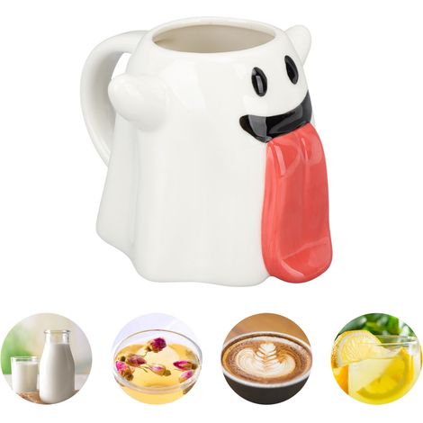 Keramik-Wasserbecher mit Geister- und Zungenmotiv, Elfenbecher, kreativer Kaffeebecher fürs Büro (Frau). (1/5)