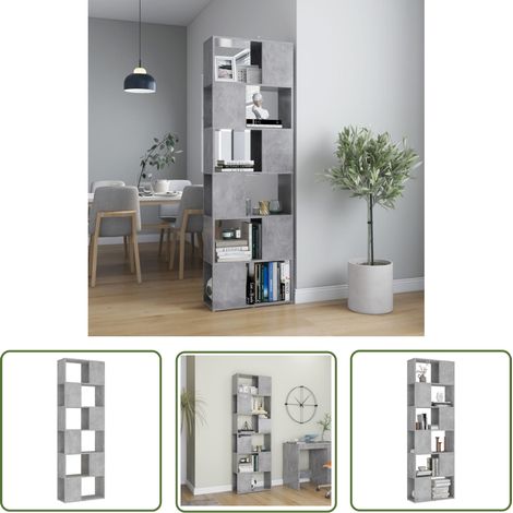 The Living Store Bibliothèque/Séparateur de pièce Gris béton 60x24x186 cm - Bibliothèque - Étagère - Meuble De Rangement - Séparateur De Pièce - Décoration Intérieure (1/5)