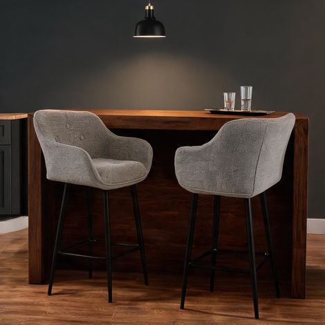 Tabouret de bar gris en chenille polyester 51 x 45 x 91 cm (1/5)