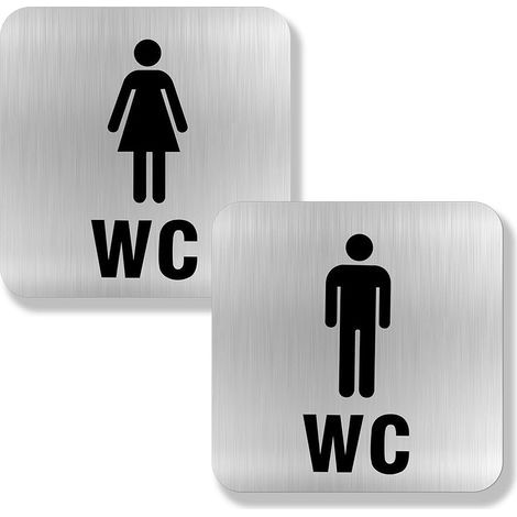 2 Pieces Plaque Toilettes WC Hommes Femmes, Plaque de Pote Signalétique Aluminium Bossé Signalisation WC pou Toilette Pote estauant Publique Hôtel Cafétéia (Caée, 12 x 12cm) (1/2)