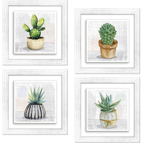 Lupia - Set 4 Quadri su Ceramica BOTANY, Cornice Shabby Modern White, Decorazione Parete, Arte Visiva e Tattile, Ideale per Soggiorno, Camera, Ufficio, 18x18 cm o 29x29 cm, Made in Italy 29x29 cm (1/4)