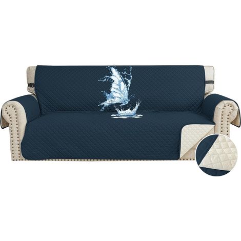 Waterproof 3-Seater Sofa Cover, Universal Non-Slip Sofa Cover with Armrests, Sofa Cover for Dogs Cats with Pockets, Berlin Blue