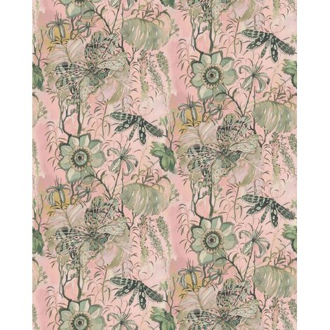 papier peint panoramique fleurs & papillons rose et vert - Komar (1/5)