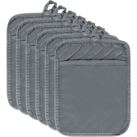 Lot de 6 maniques avec poche en coton gris pour cuisine résistant à la chaleur en tissu éponge pour cuisine 17,8 x 22,9 cm (1/4)