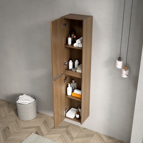 Armoire murale de salle de bain 140 cm à 2 portes, meuble étroit en contreplaqué, coloris espresso (1/5)