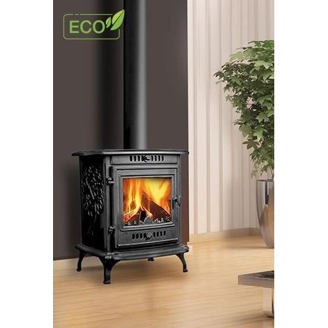 Viva – Poêle à bois compact EKO P10 – Puissance 6,8 kW pour 105 m² – Évacuation fumées gauche – Cendrier et amortisseur intégrés (1/4)