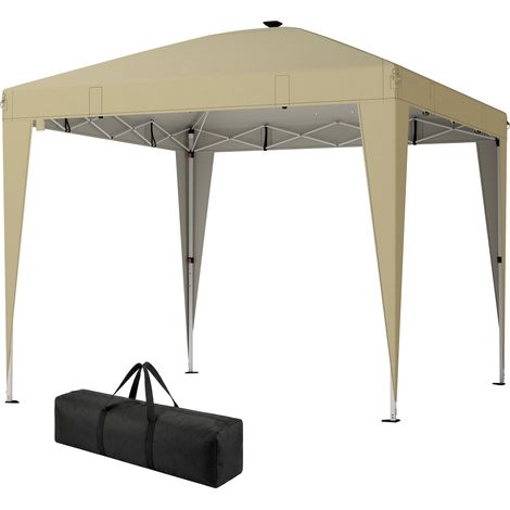 3x3 m Pergola-Zelt mit LED-Beleuchtung, Pop-up-Faltzelt, höhenverstellbar, Fernbedienung, Tragetasche, beige