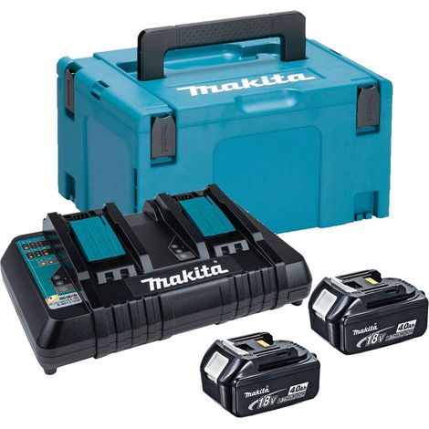 Makita BL1840 18v 2 x 4.0ah Lithium Batteries DC18RD Dual Port Charger + Makpac (1/3)