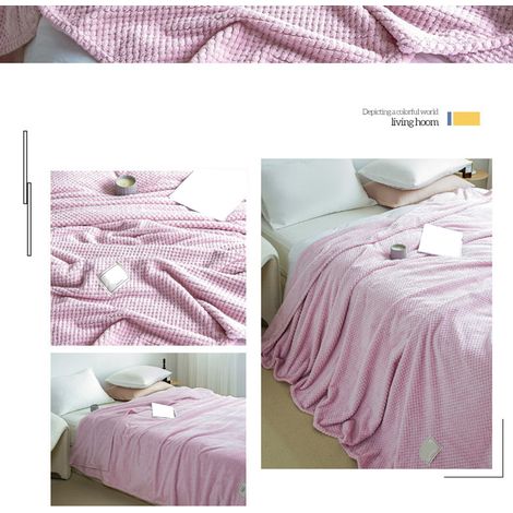 Couverture jeté en laine polaire texturée, motif ananas, 180x200cm, beige rosé, douceur chaton, pour canapé, sieste, climatisation, lot unique. (1/3)