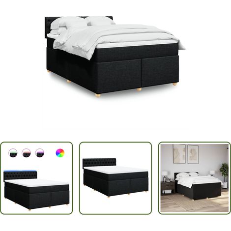 vidaXL Surmatelas -  Sommier à lattes de lit avec matelas Noir 140x200 cm Tissu (1/5)