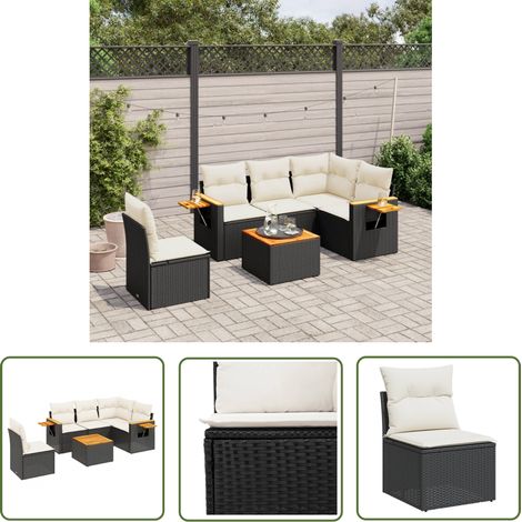 The Living Store 6-tlg. Garten-Sofagarnitur mit Kissen Schwarz Poly Rattan - Gartenmöbel - Esszimmergarnituren - Rattan Möbel - Outdoor Furniture - Lounge Set (1/5)